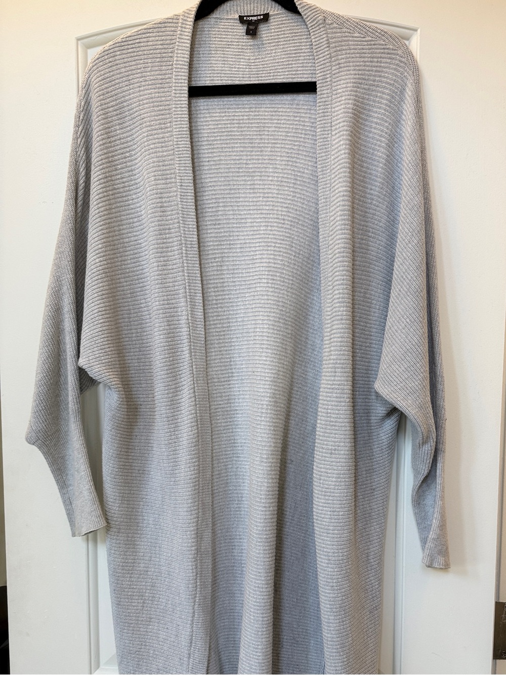 Express Light Gray Open-Front Ribbed Longline Cardigan